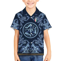 Custom Italy Football 2026 Kid Hawaiian Shirt Italian Trinacria Blue Baroque Design