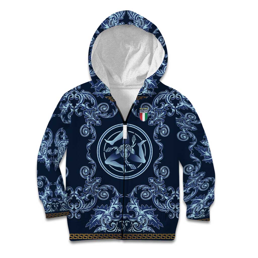 Custom Italy Football 2026 Kid Hoodie Italian Trinacria Blue Baroque Design