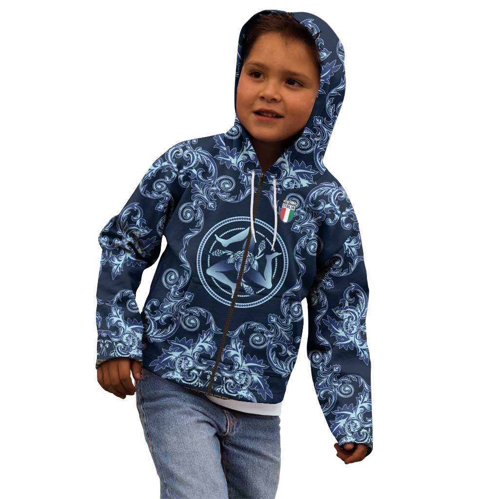 Custom Italy Football 2026 Kid Hoodie Italian Trinacria Blue Baroque Design