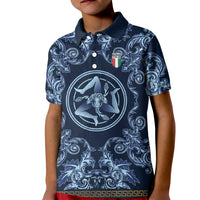 Custom Italy Football 2026 Kid Polo Shirt Italian Trinacria Blue Baroque Design