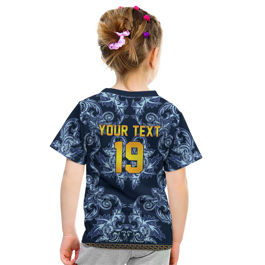 Custom Italy Football 2026 Kid T Shirt Italian Trinacria Blue Baroque Design
