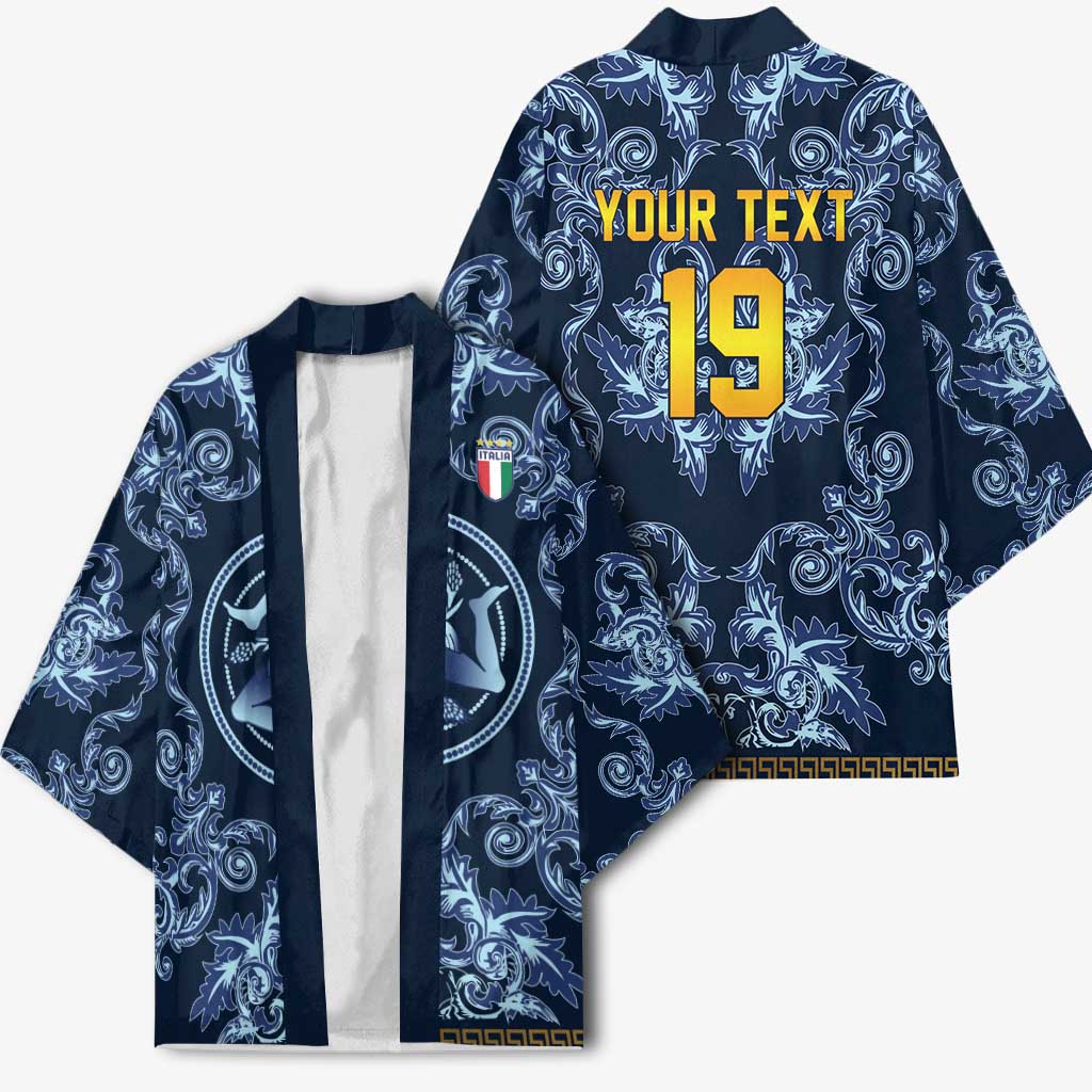 Custom Italy Football 2026 Kimono Italian Trinacria Blue Baroque Design