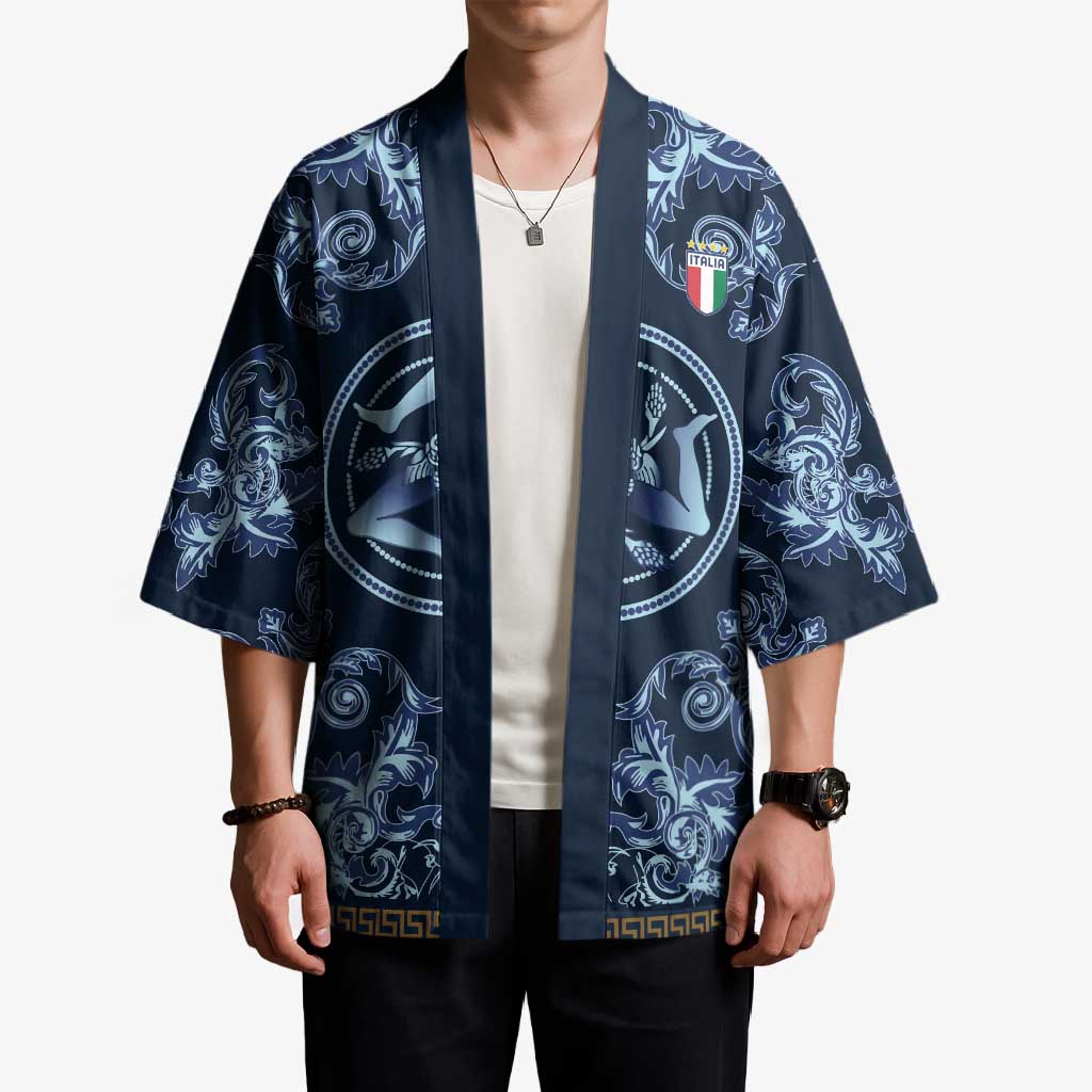 Custom Italy Football 2026 Kimono Italian Trinacria Blue Baroque Design