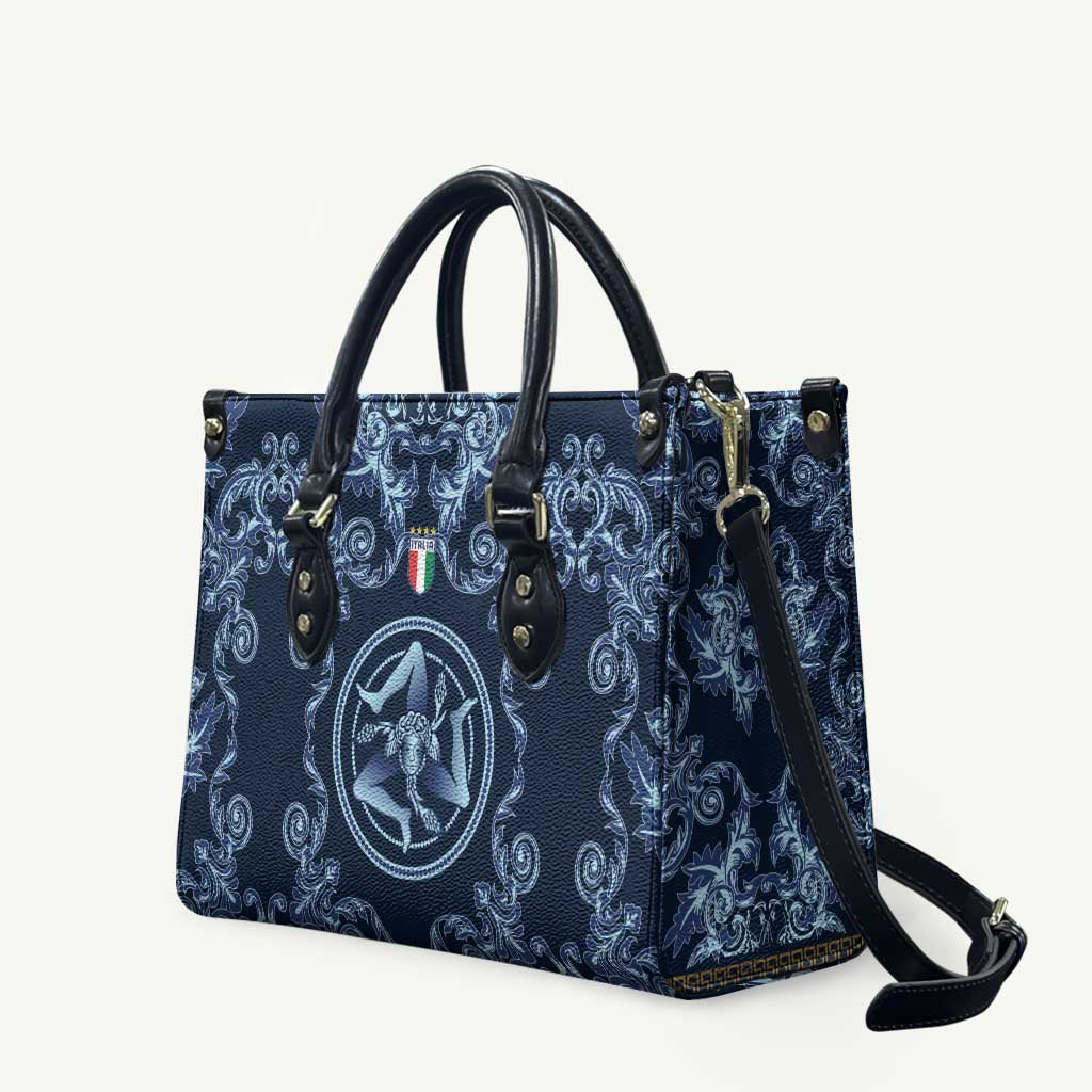 Italy Football 2026 Leather Bag Italian Trinacria Blue Baroque Design