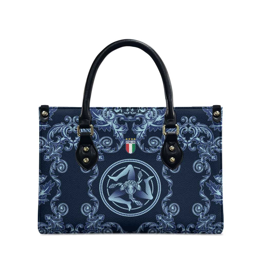 Italy Football 2026 Leather Bag Italian Trinacria Blue Baroque Design