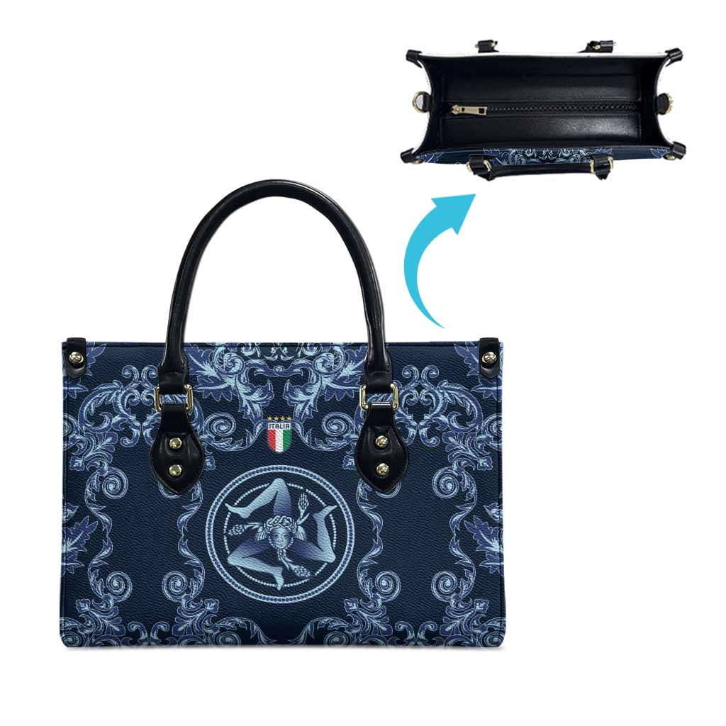 Italy Football 2026 Leather Bag Italian Trinacria Blue Baroque Design