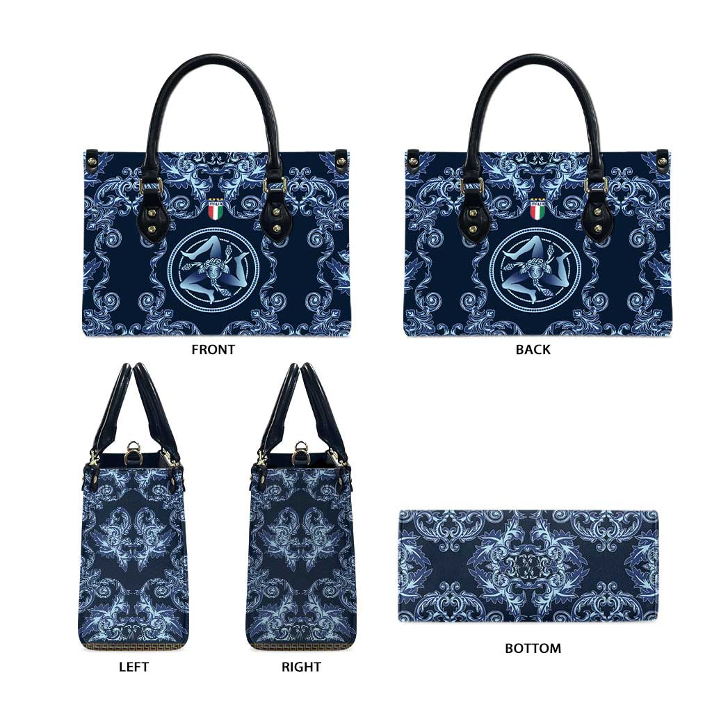 Italy Football 2026 Leather Bag Italian Trinacria Blue Baroque Design