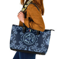 Italy Football 2026 Leather Tote Bag Italian Trinacria Blue Baroque Design