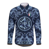 Custom Italy Football 2026 Long Sleeve Button Shirt Italian Trinacria Blue Baroque Design