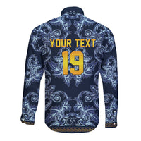 Custom Italy Football 2026 Long Sleeve Button Shirt Italian Trinacria Blue Baroque Design