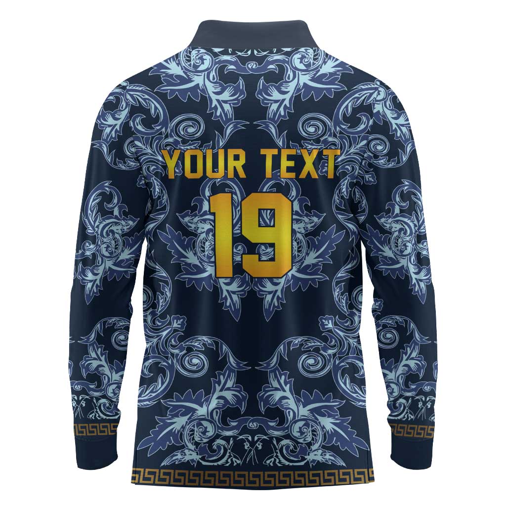 Custom Italy Football 2026 Long Sleeve Polo Shirt Italian Trinacria Blue Baroque Design