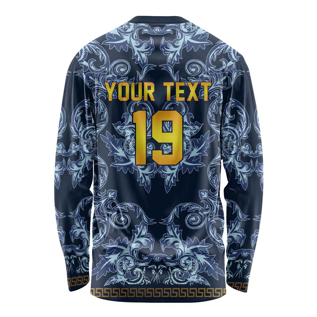 Custom Italy Football 2026 Long Sleeve Shirt Italian Trinacria Blue Baroque Design
