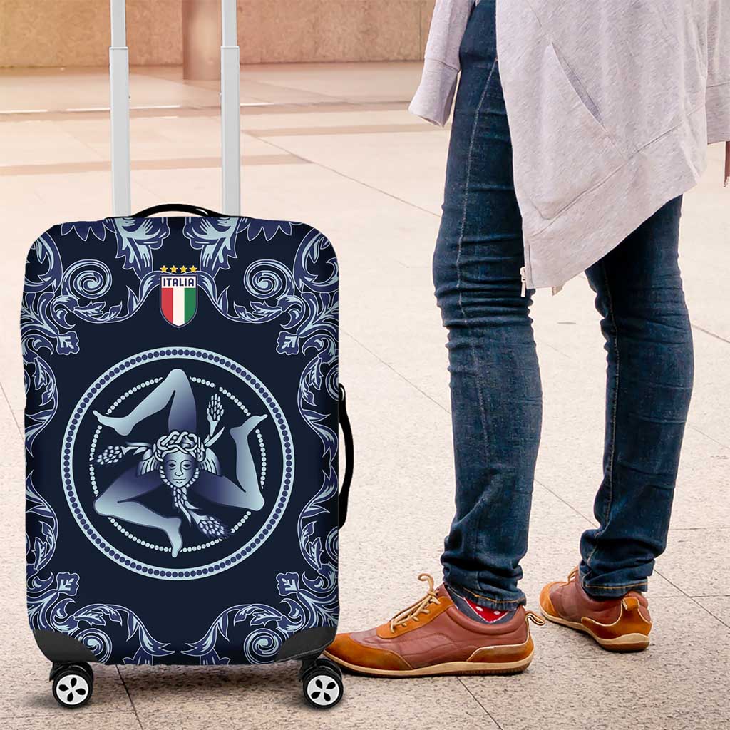 Italy Football 2026 Luggage Cover Italian Trinacria Blue Baroque Design
