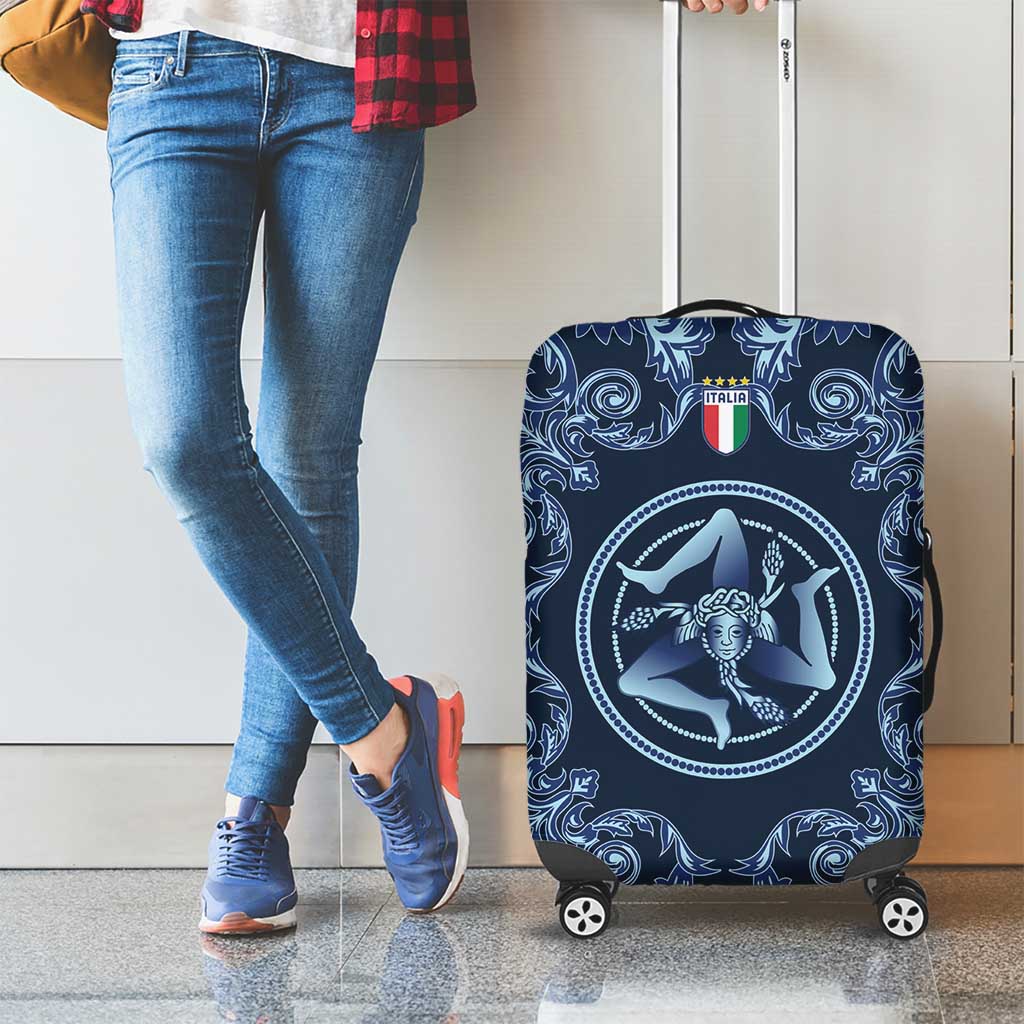 Italy Football 2026 Luggage Cover Italian Trinacria Blue Baroque Design