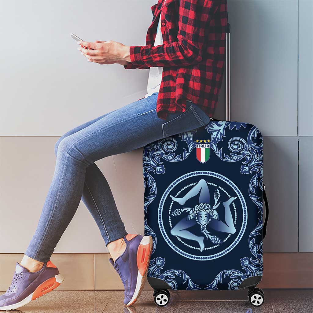 Italy Football 2026 Luggage Cover Italian Trinacria Blue Baroque Design