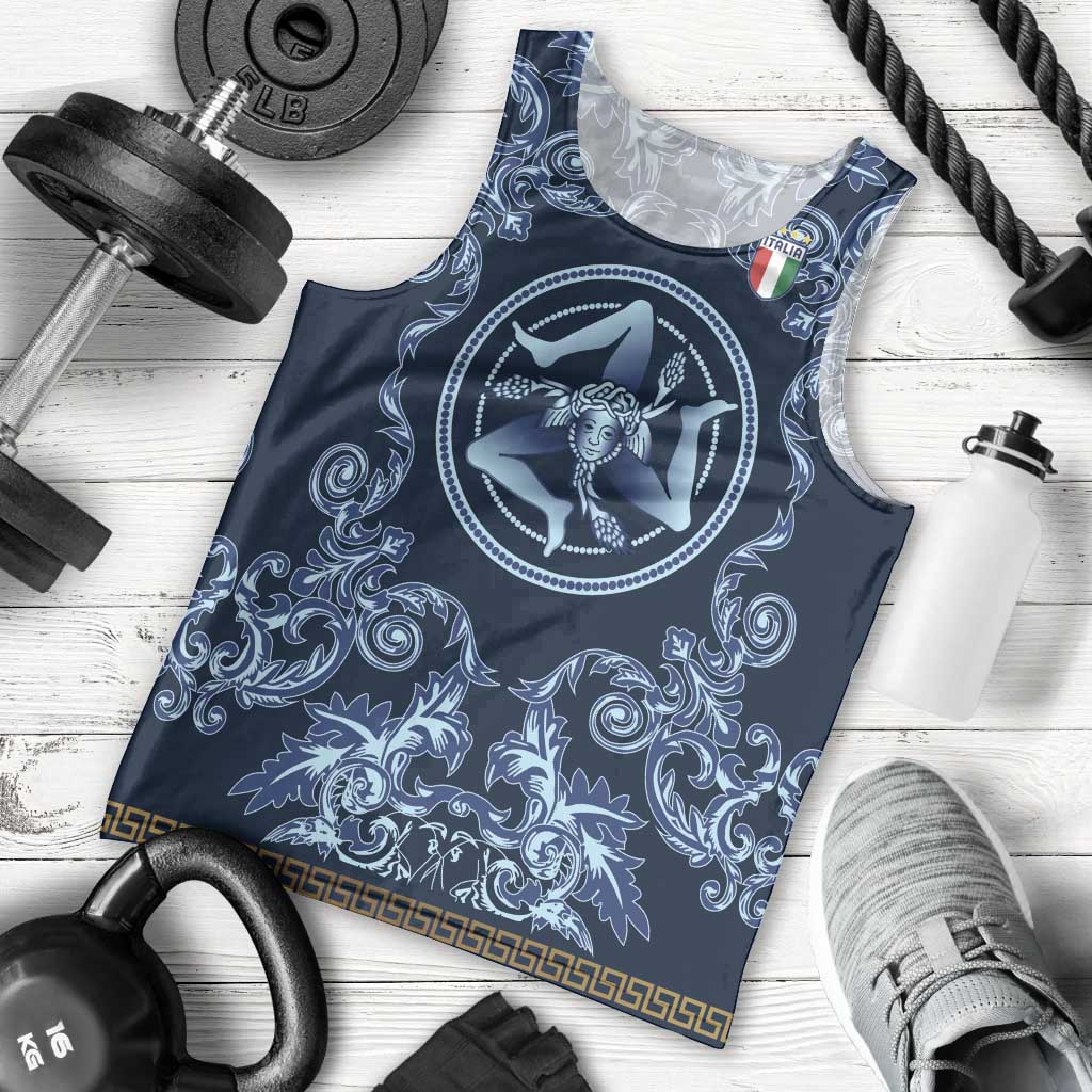 Custom Italy Football 2026 Men Tank Top Italian Trinacria Blue Baroque Design