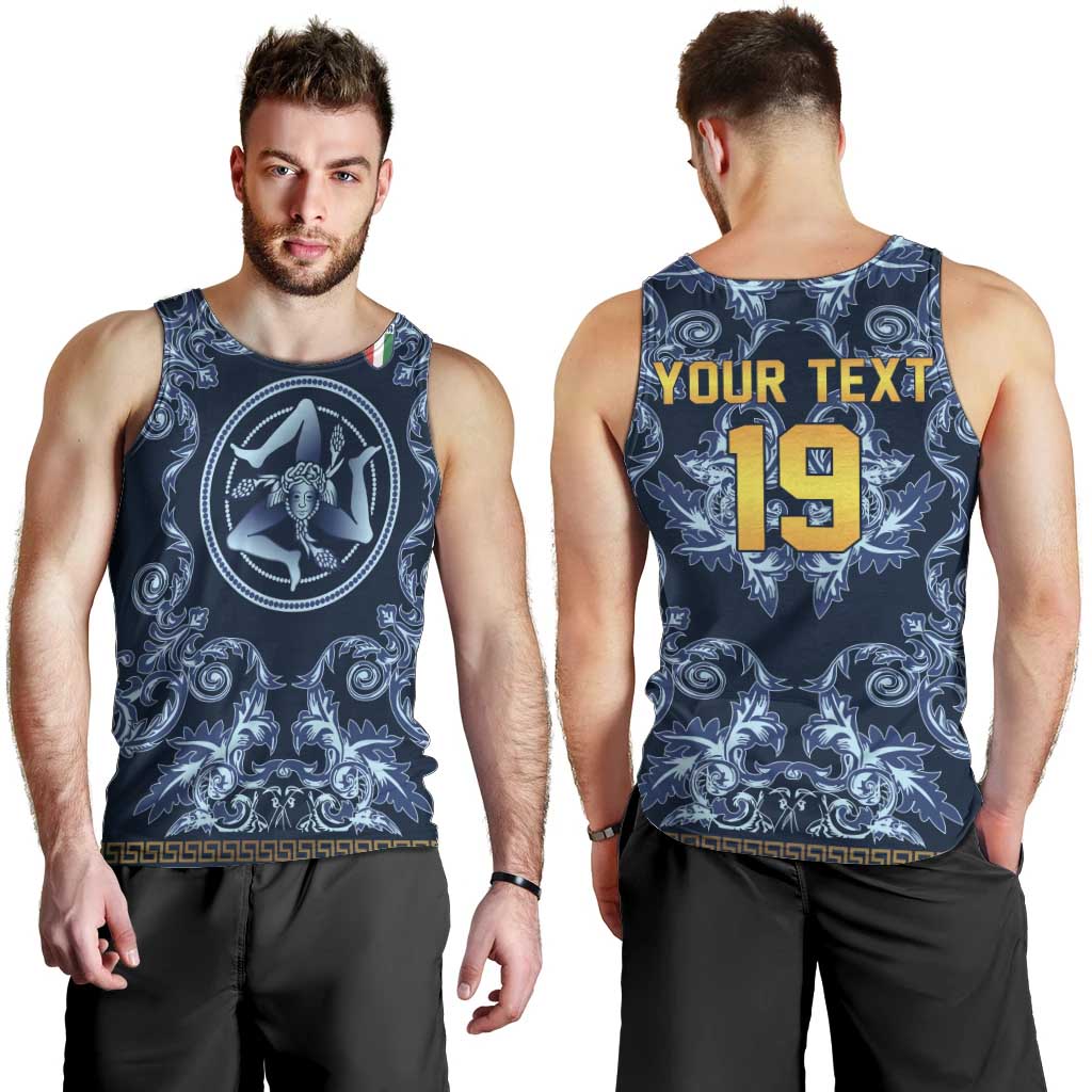 Custom Italy Football 2026 Men Tank Top Italian Trinacria Blue Baroque Design