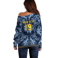 Custom Italy Football 2026 Off Shoulder Sweater Italian Trinacria Blue Baroque Design