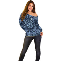 Custom Italy Football 2026 Off Shoulder Sweater Italian Trinacria Blue Baroque Design