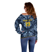 Custom Italy Football 2026 Off Shoulder Sweater Italian Trinacria Blue Baroque Design