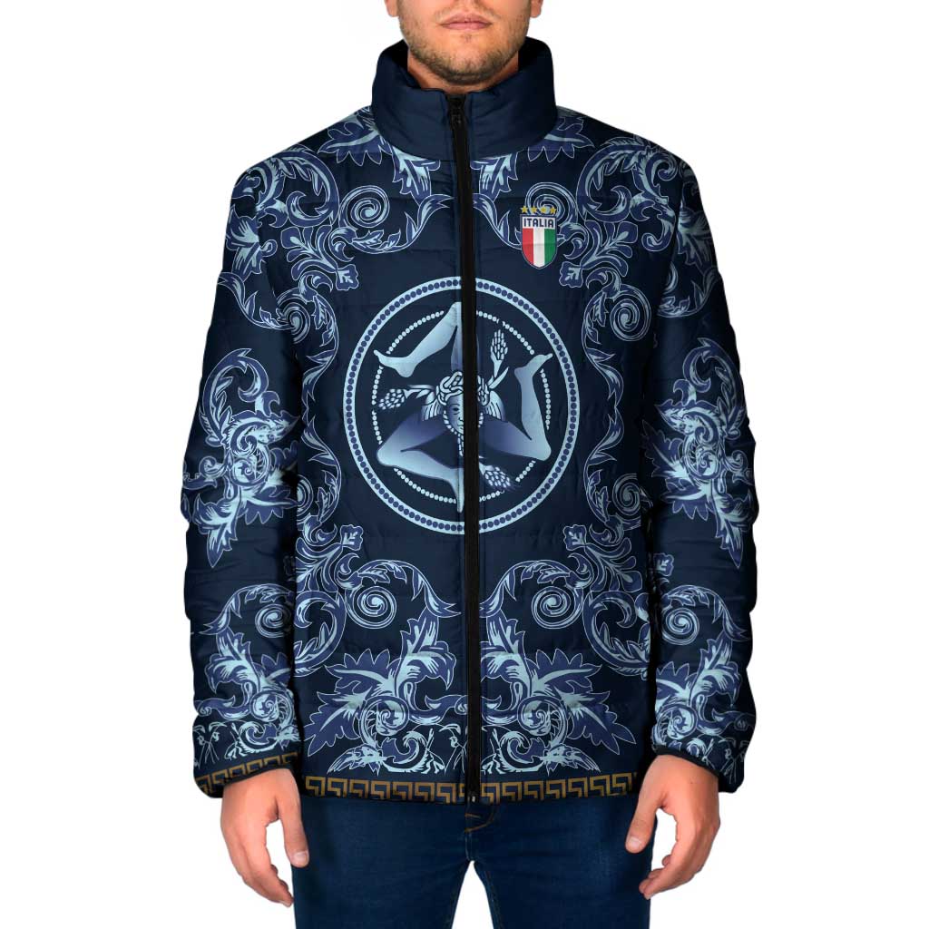 Custom Italy Football 2026 Padded Jacket Italian Trinacria Blue Baroque Design