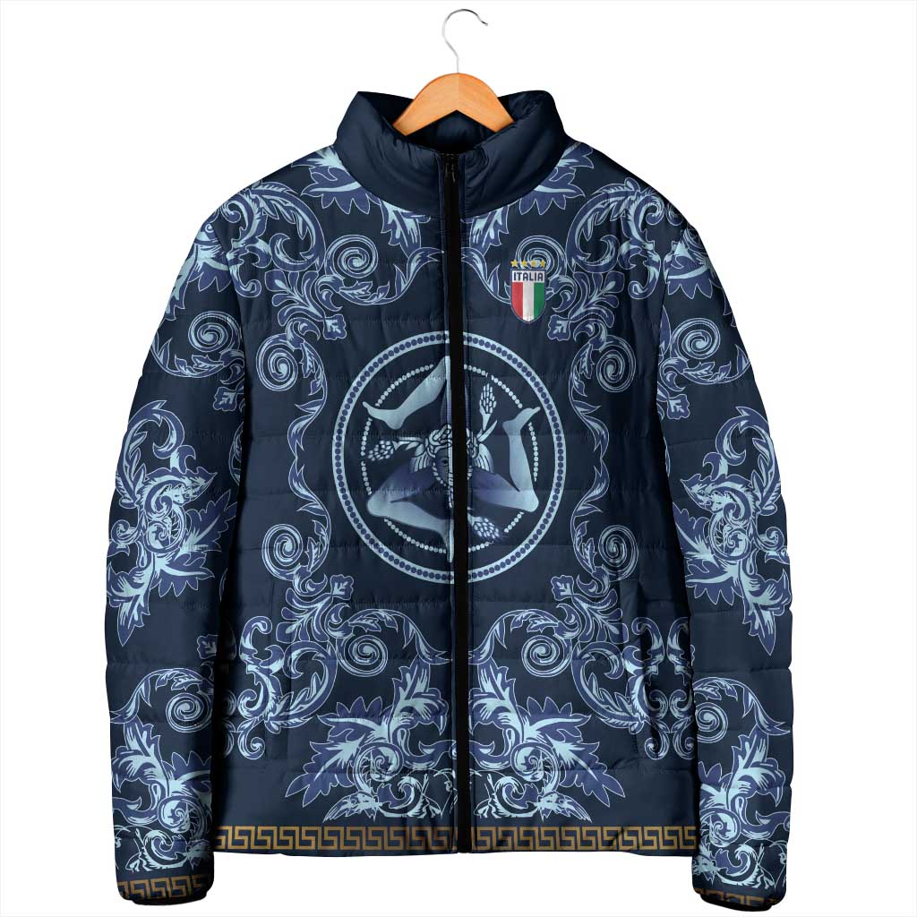 Custom Italy Football 2026 Padded Jacket Italian Trinacria Blue Baroque Design