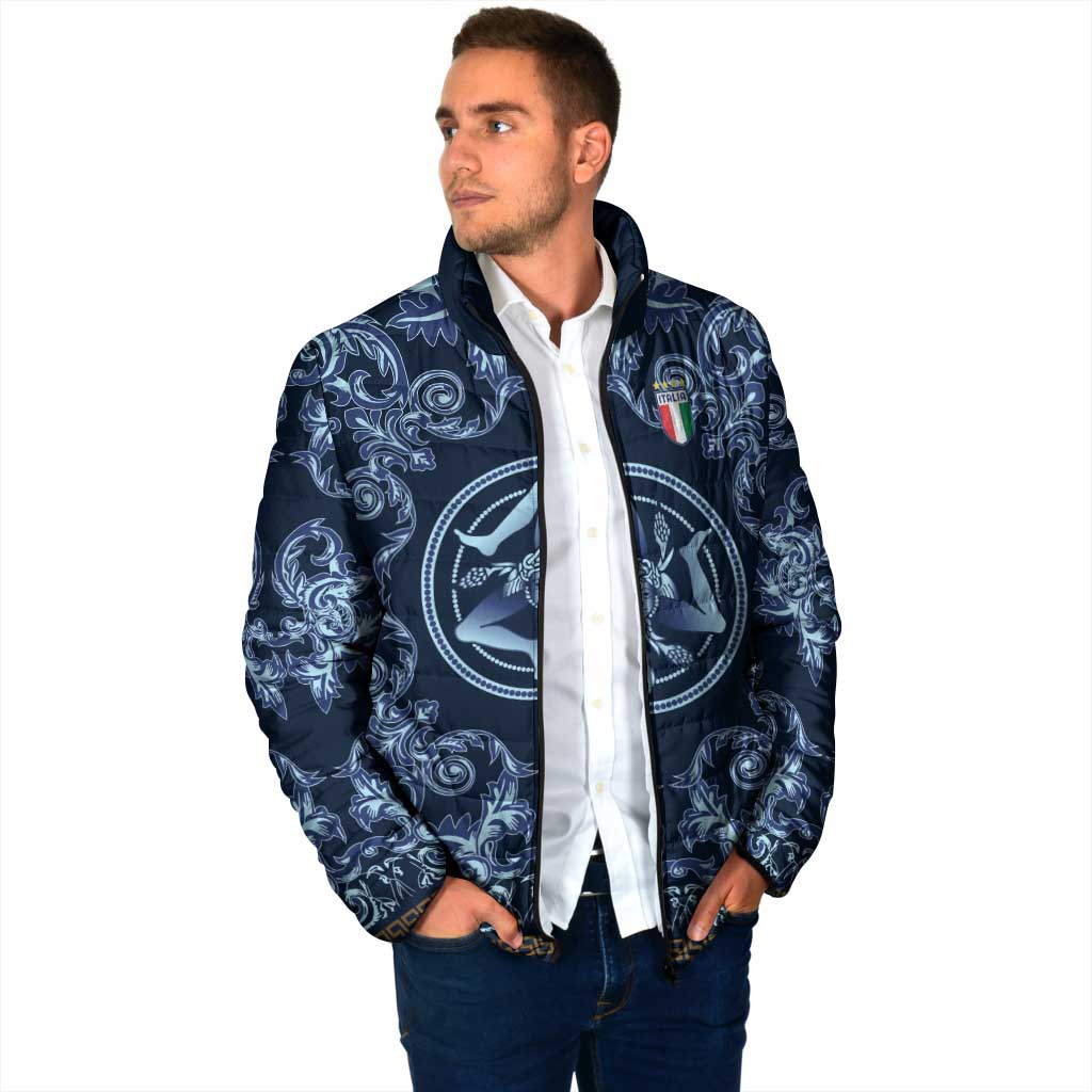 Custom Italy Football 2026 Padded Jacket Italian Trinacria Blue Baroque Design
