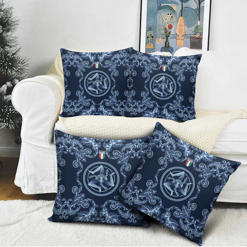 Italy Football 2026 Pillow Cover Italian Trinacria Blue Baroque Design
