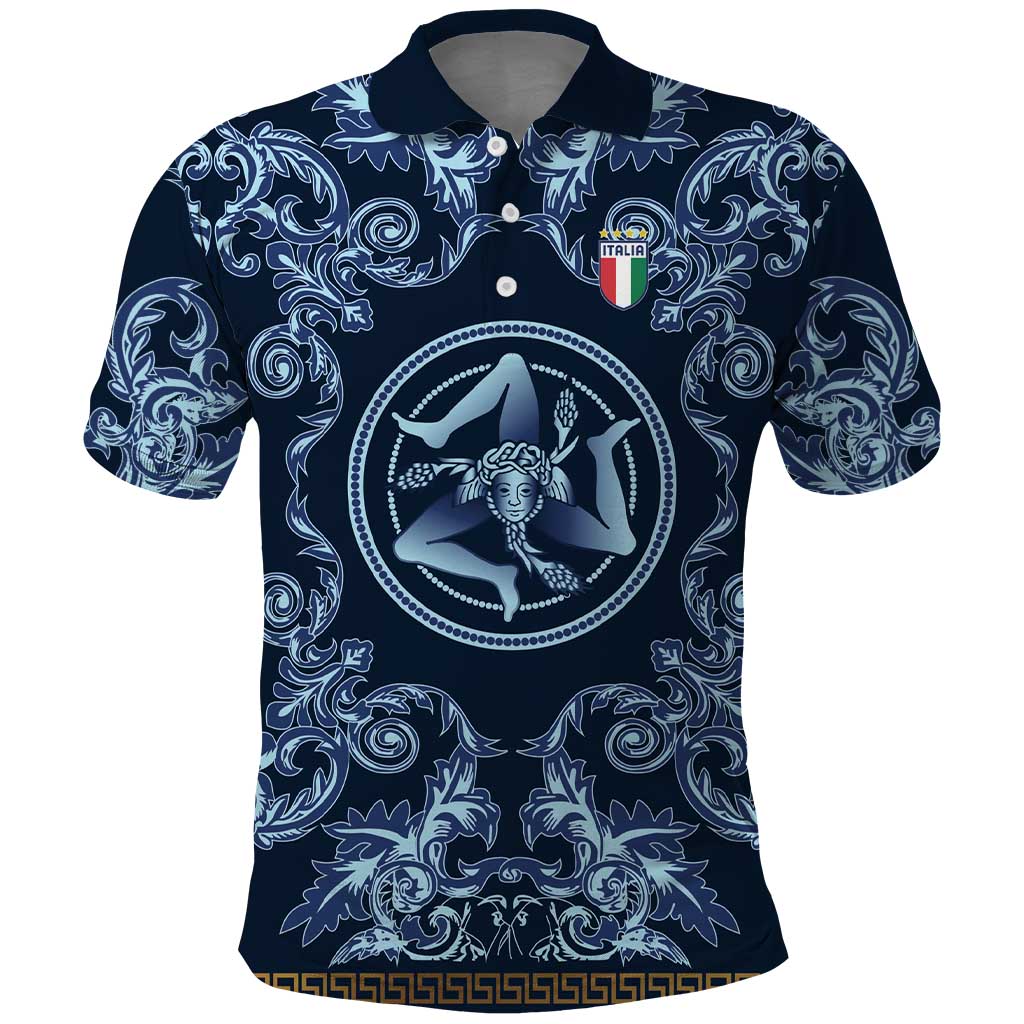Custom Italy Football 2026 Polo Shirt Italian Trinacria Blue Baroque Design