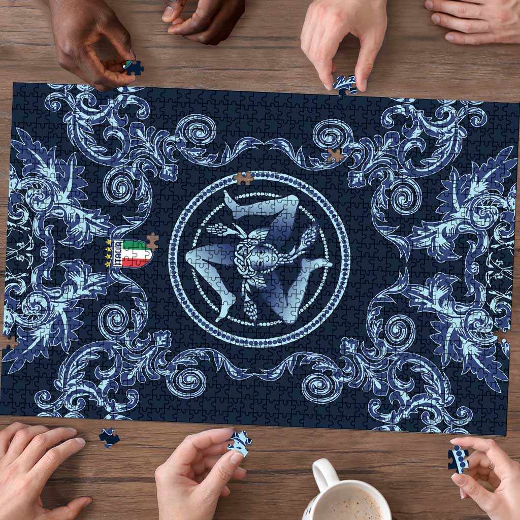 Italy Football 2026 Puzzle Italian Trinacria Blue Baroque Design