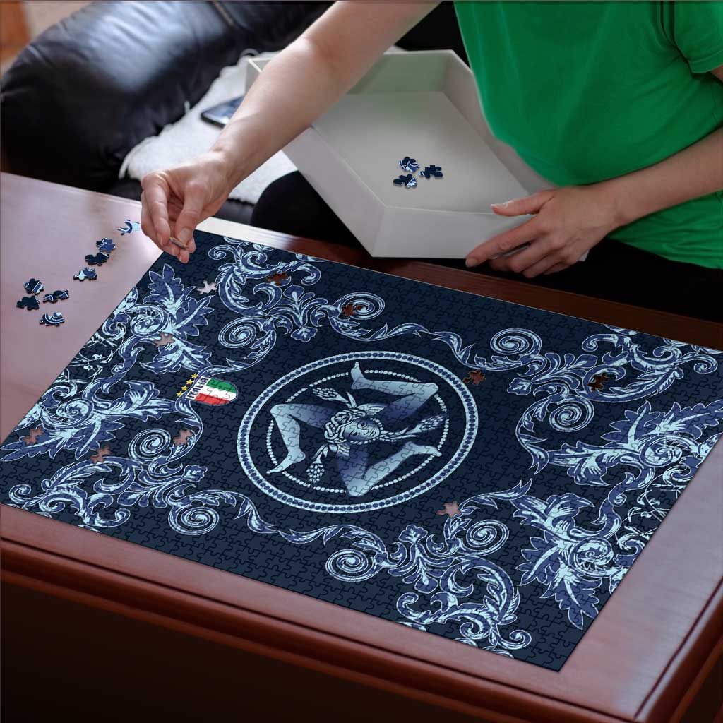 Italy Football 2026 Puzzle Italian Trinacria Blue Baroque Design