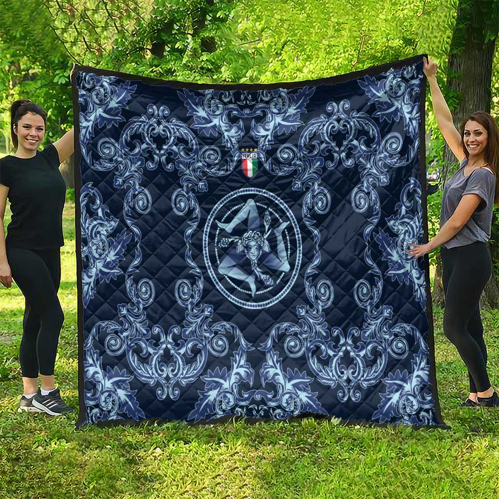 Italy Football 2026 Quilt Italian Trinacria Blue Baroque Design