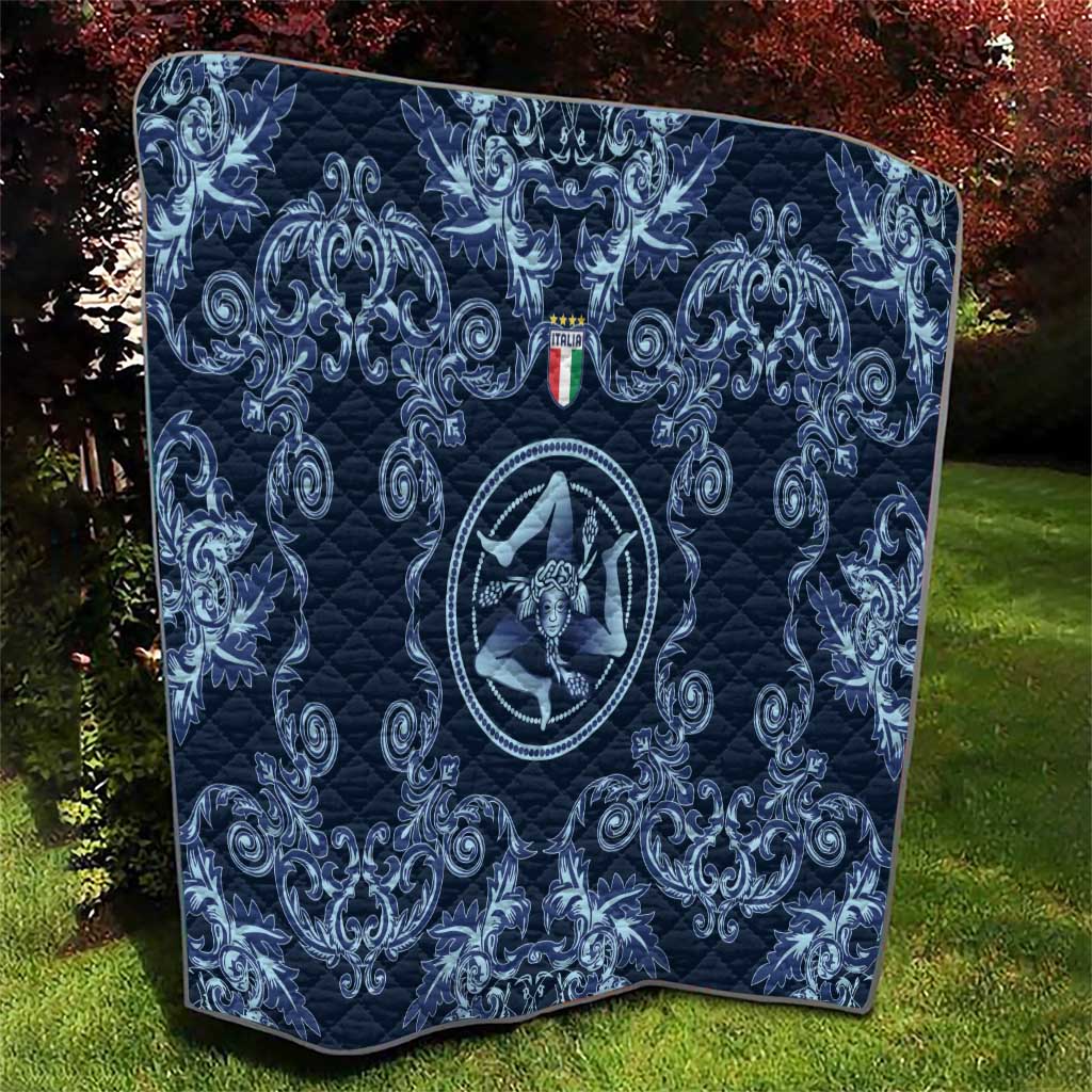 Italy Football 2026 Quilt Italian Trinacria Blue Baroque Design