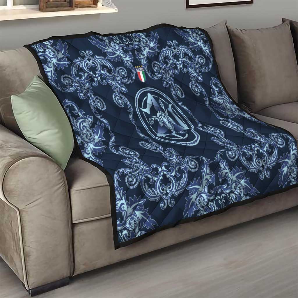 Italy Football 2026 Quilt Italian Trinacria Blue Baroque Design
