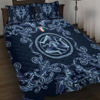 Italy Football 2026 Quilt Bed Set Italian Trinacria Blue Baroque Design