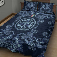 Italy Football 2026 Quilt Bed Set Italian Trinacria Blue Baroque Design