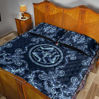 Italy Football 2026 Quilt Bed Set Italian Trinacria Blue Baroque Design