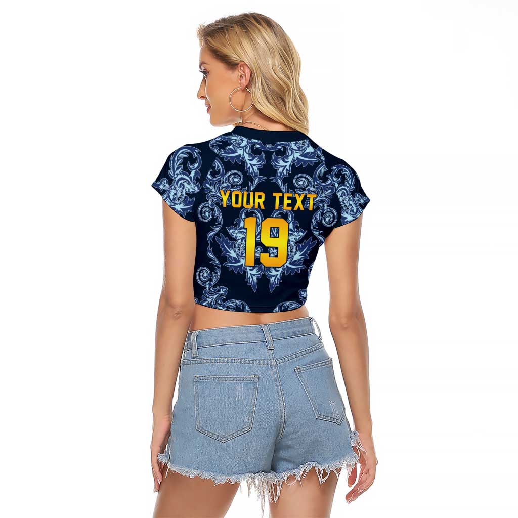 Custom Italy Football 2026 Raglan Cropped T Shirt Italian Trinacria Blue Baroque Design