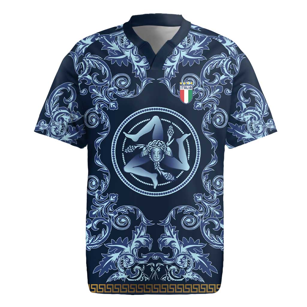 Custom Italy Football 2026 Rugby Jersey Italian Trinacria Blue Baroque Design