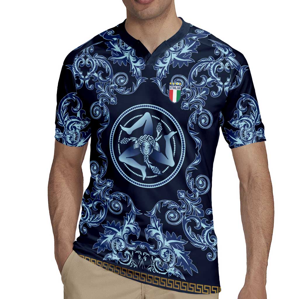 Custom Italy Football 2026 Rugby Jersey Italian Trinacria Blue Baroque Design