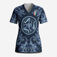Custom Italy Football 2026 Scrub Top Italian Trinacria Blue Baroque Design