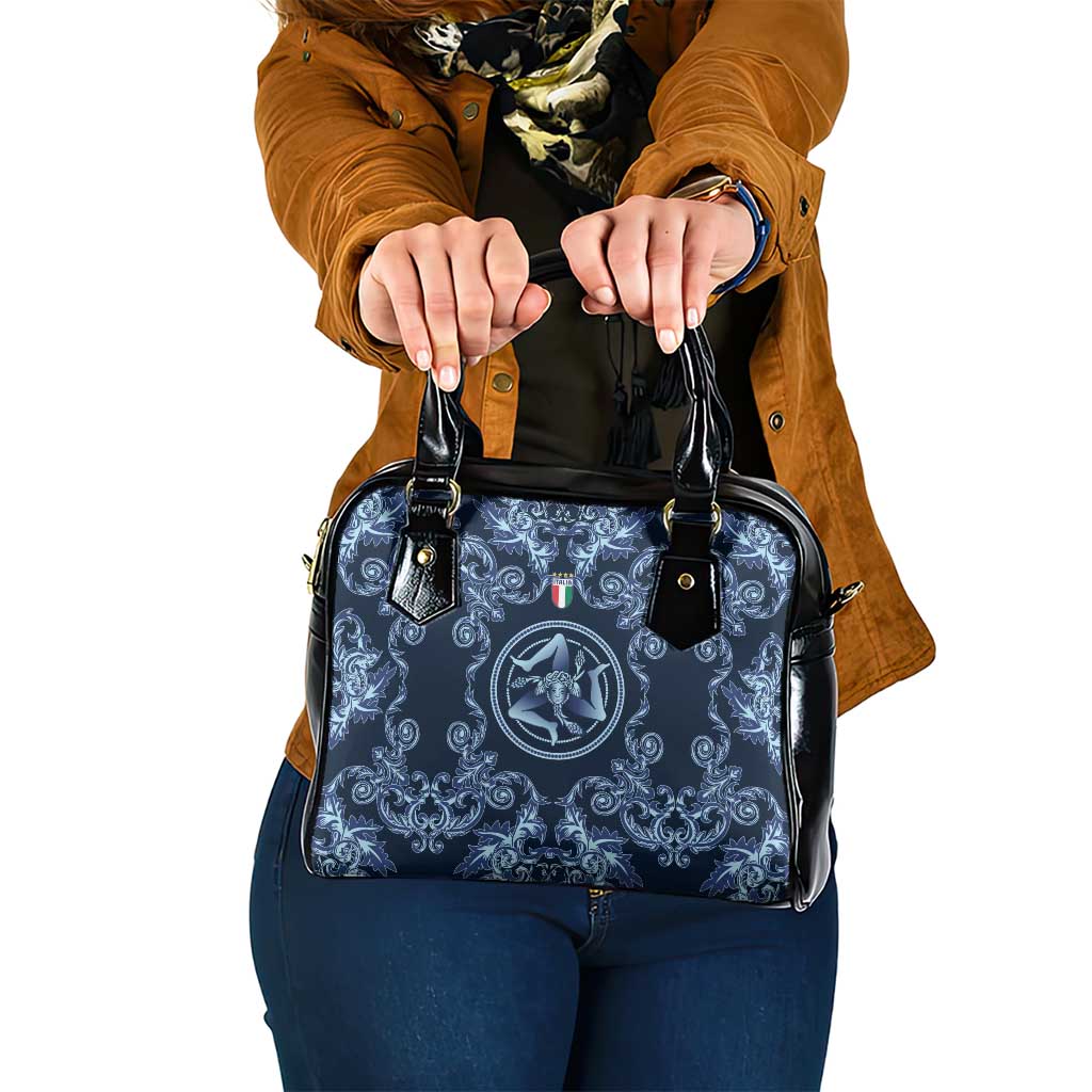 Italy Football 2026 Shoulder Handbag Italian Trinacria Blue Baroque Design