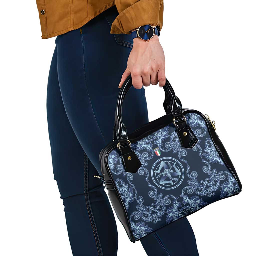 Italy Football 2026 Shoulder Handbag Italian Trinacria Blue Baroque Design