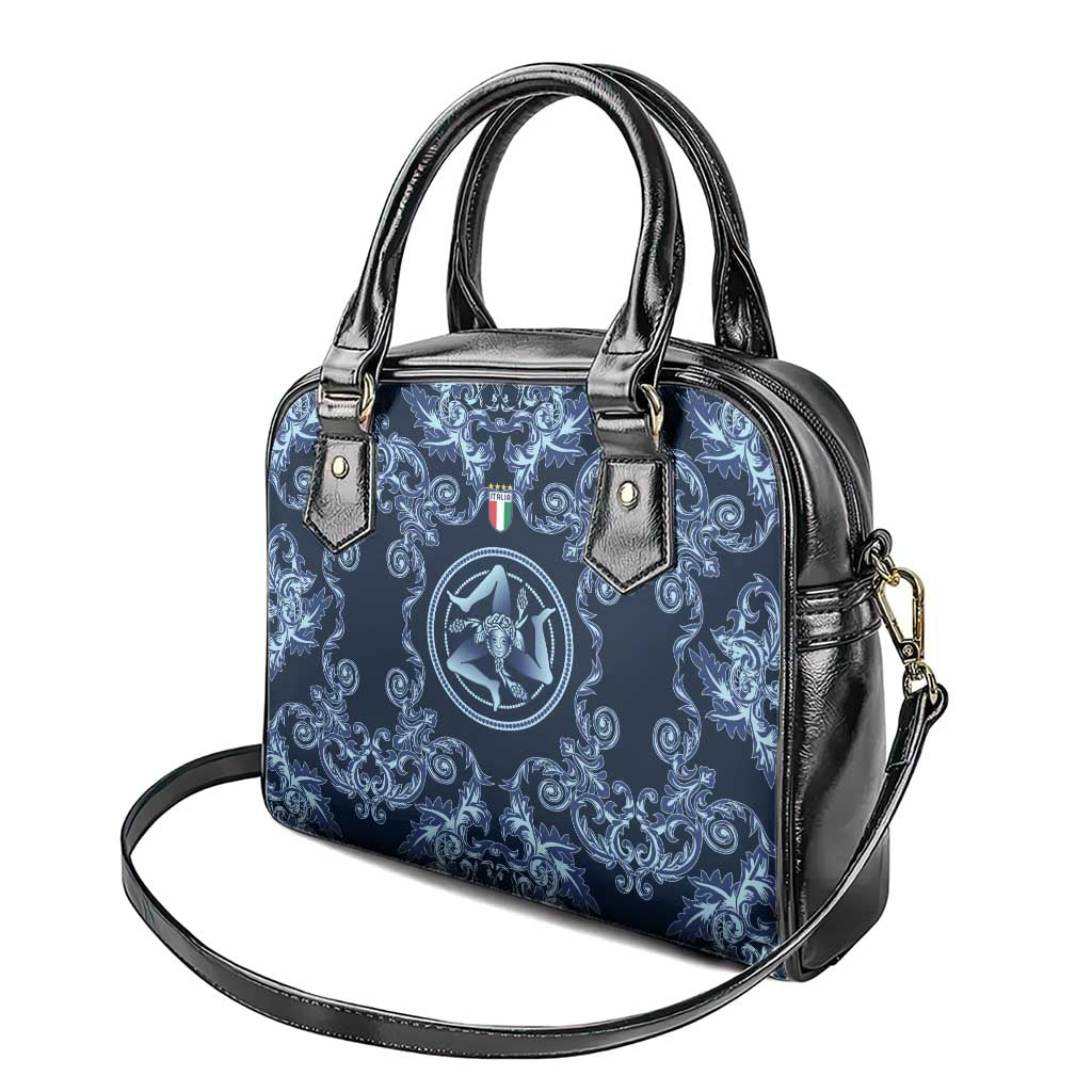 Italy Football 2026 Shoulder Handbag Italian Trinacria Blue Baroque Design