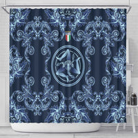Italy Football 2026 Shower Curtain Italian Trinacria Blue Baroque Design