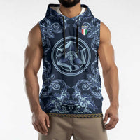 Custom Italy Football 2026 Sleeveless Hoodie Italian Trinacria Blue Baroque Design