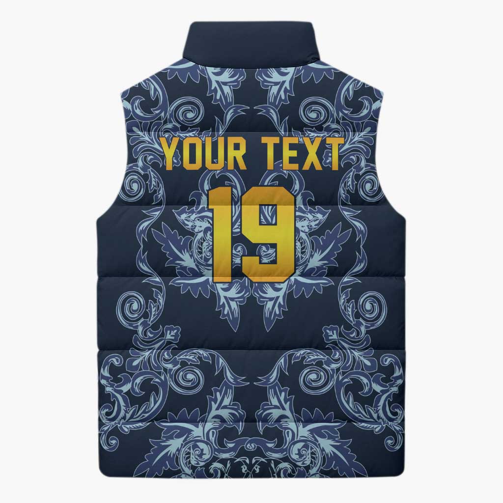 Custom Italy Football 2026 Sleeveless Puffer Jacket Italian Trinacria Blue Baroque Design