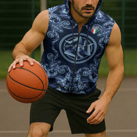 Custom Italy Football 2026 Sleeveless Zip Hoodie Italian Trinacria Blue Baroque Design