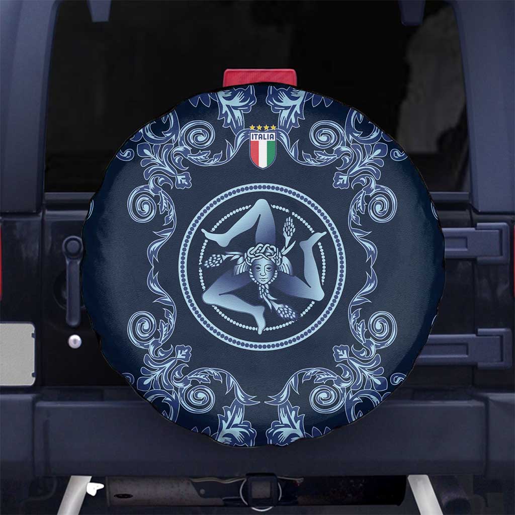 Italy Football 2026 Spare Tire Cover Italian Trinacria Blue Baroque Design