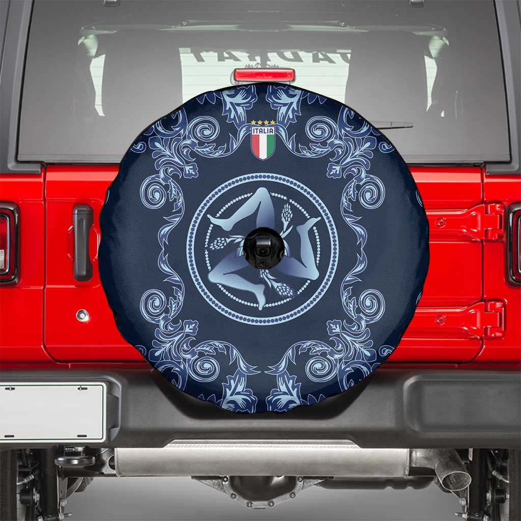 Italy Football 2026 Spare Tire Cover Italian Trinacria Blue Baroque Design